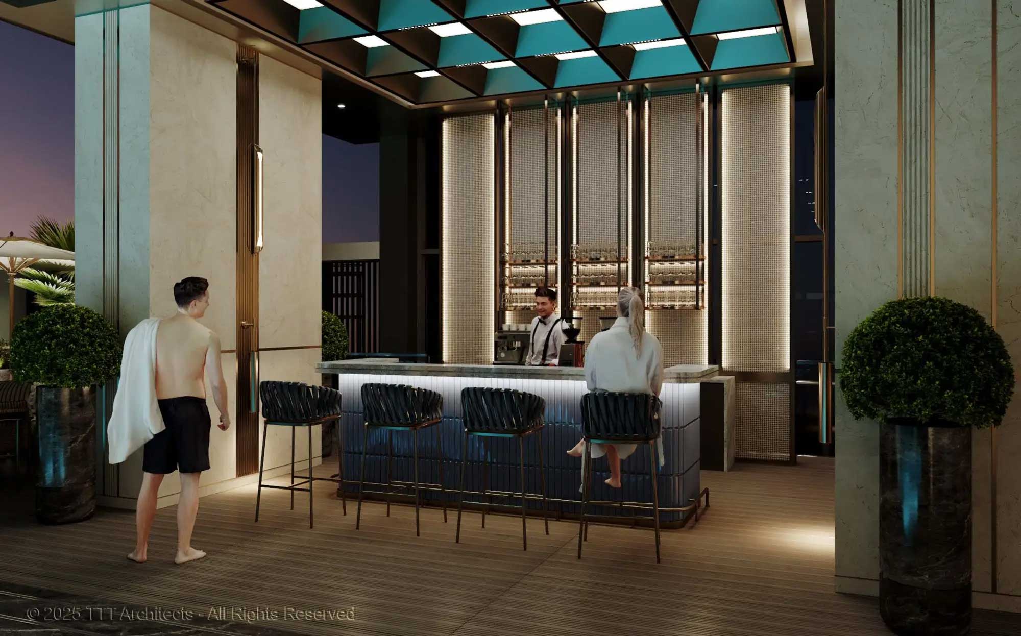 Chung cư Celestine Westlake | Tổng quan, thiết kế, mặt bằng 14 Phối cảnh 3D khu vực Skybar ngoài trời