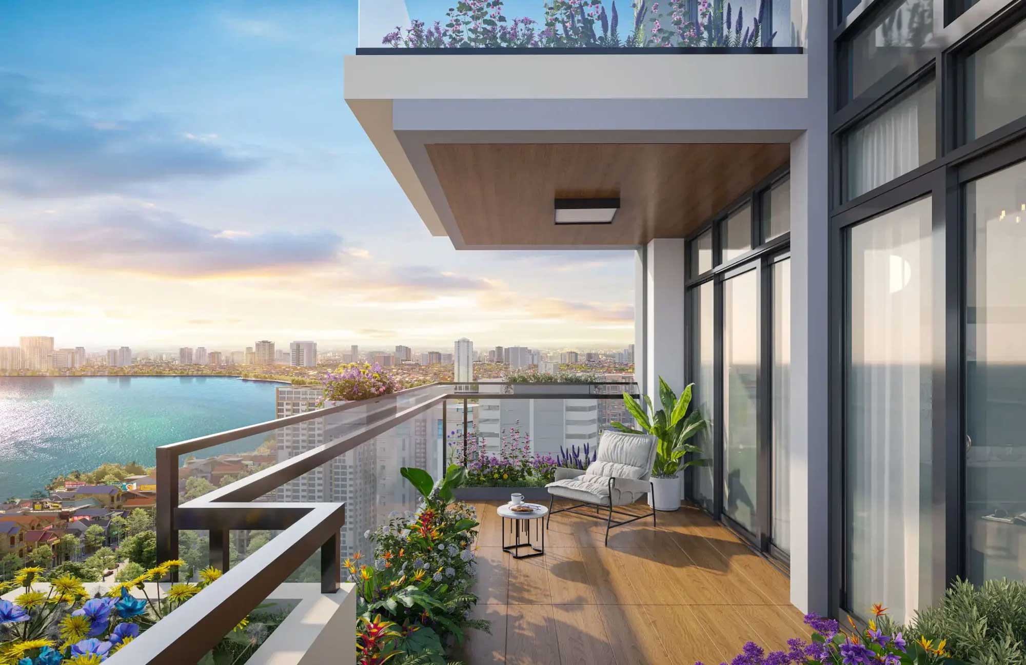 Chung cư Celestine Westlake | Tổng quan, thiết kế, mặt bằng 5 Tầm nhìn Panorama view hồ Tây tại ban công căn hộ Celestine Westlake
